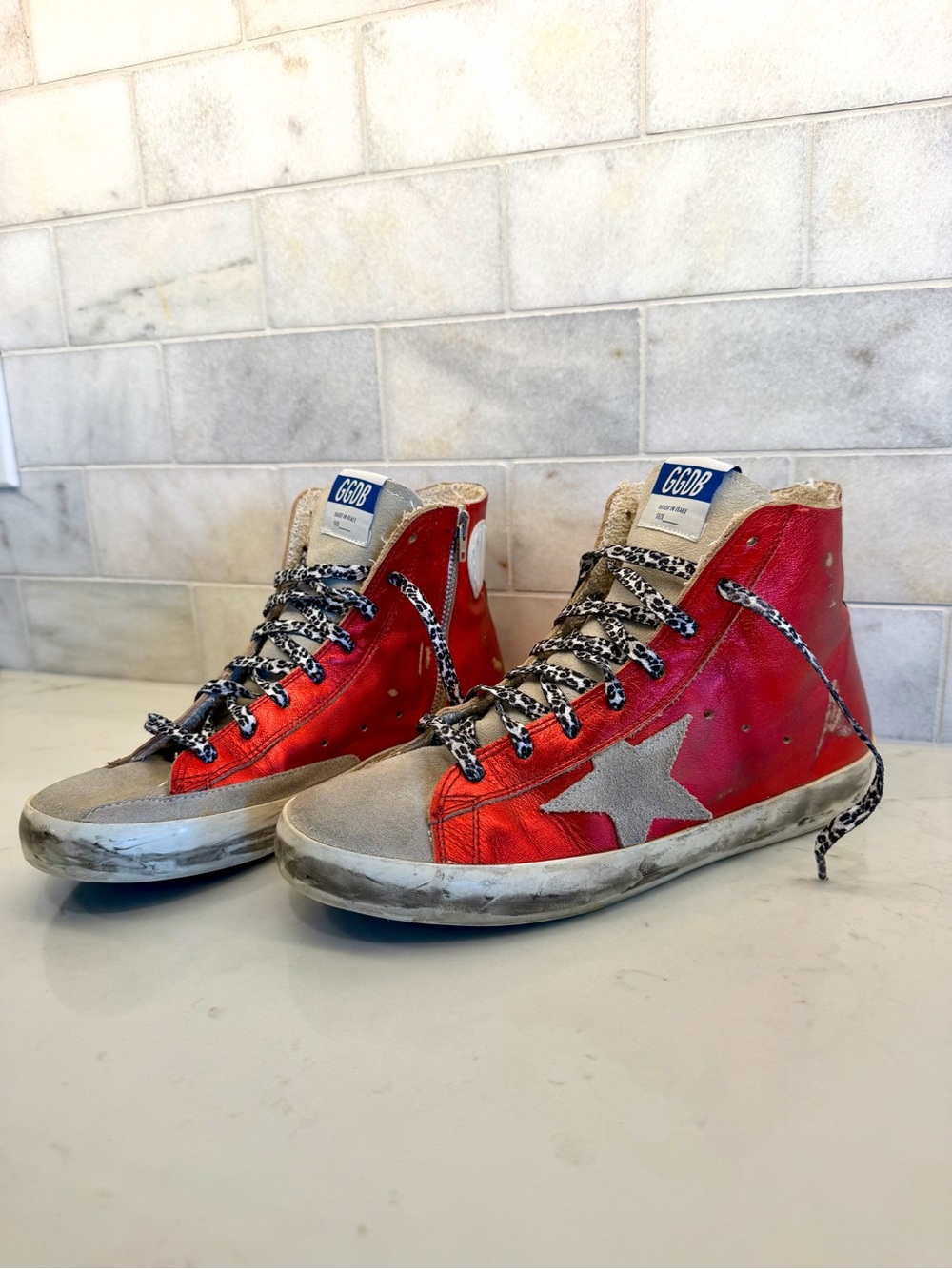 Golden Goose Red and Gray Francy High-Top Sneakers